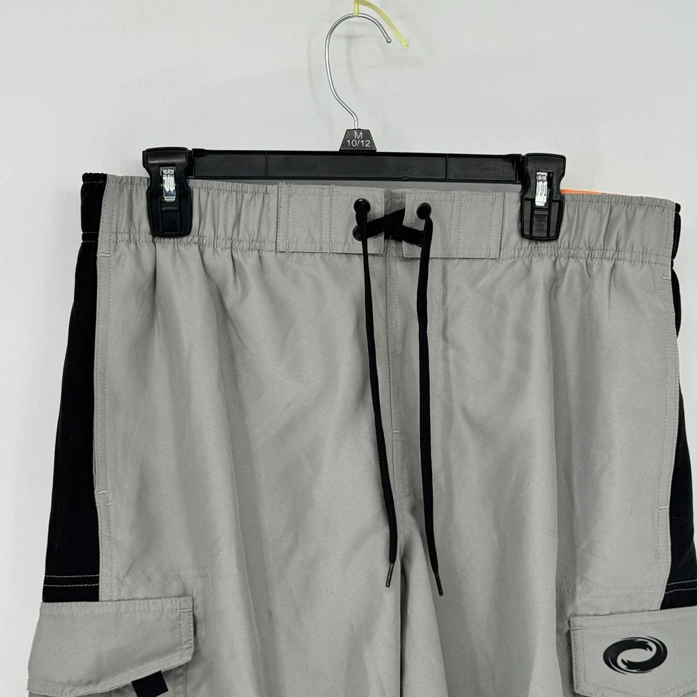Men's Gray Cargo Swim Shorts with Black Accents NWT